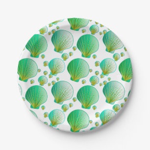 Assiettes En Carton Coquillages verts de mer sur blanc