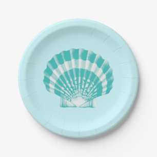 Assiettes En Carton Coquille Saint-Jacques - aigue-marine et blanc dou
