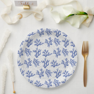 Assiettes En Carton Corail bleu et blanc