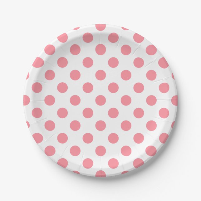 Assiettes En Carton Corail et pois blancs (Devant)