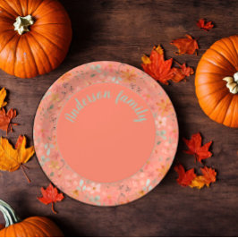 Assiettes En Carton Corail orange floral aquarelle nom vert