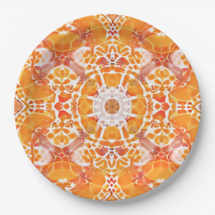 Assiettes En Carton Coral Orange et crème Batik Motif