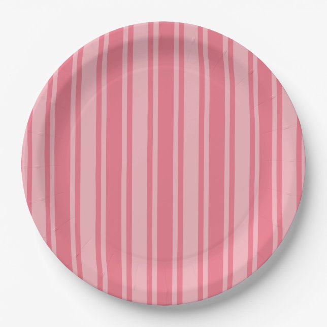 Assiettes En Carton Coral rose bonbons rayures (Devant)