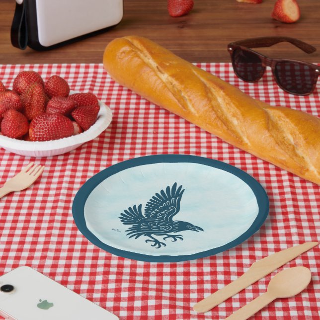Assiettes En Carton Corbeau bleu dansant (Pique-nique)