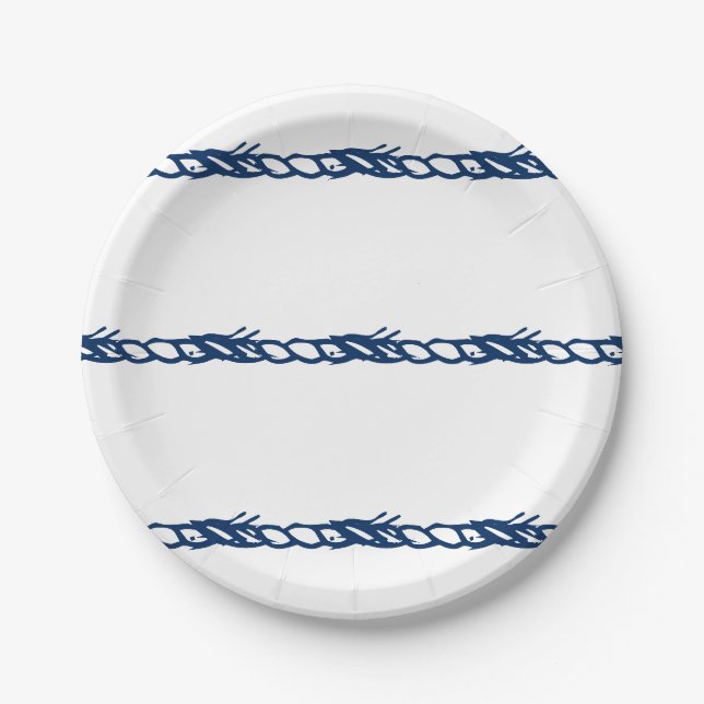 Assiettes En Carton Corde marine bleu blanc motif (Devant)