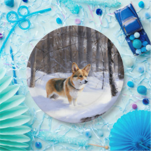 Assiettes En Carton Corgi laisse neiger Noël