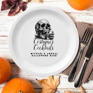 Assiettes En Carton Costume de fête Halloween Crâne Blanc Gothique 
