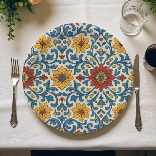 Assiettes En Carton Côte d'Amalfi Floral Elégant Bohème Botanique