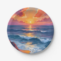 Côte Dorée | Peinture Aquarelle du Coucher de Sole
