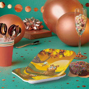 Assiettes En Carton Coucher de soleil de l'ours Brown