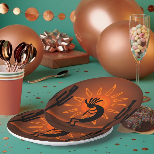 Assiettes En Carton Coucher de soleil Kokopelli Sun Bronisé 9" (Multi)