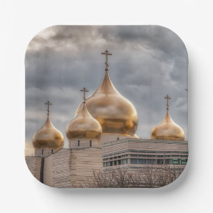 Assiettes En Carton Coucher de soleil sur la cathédrale orthodoxe russ