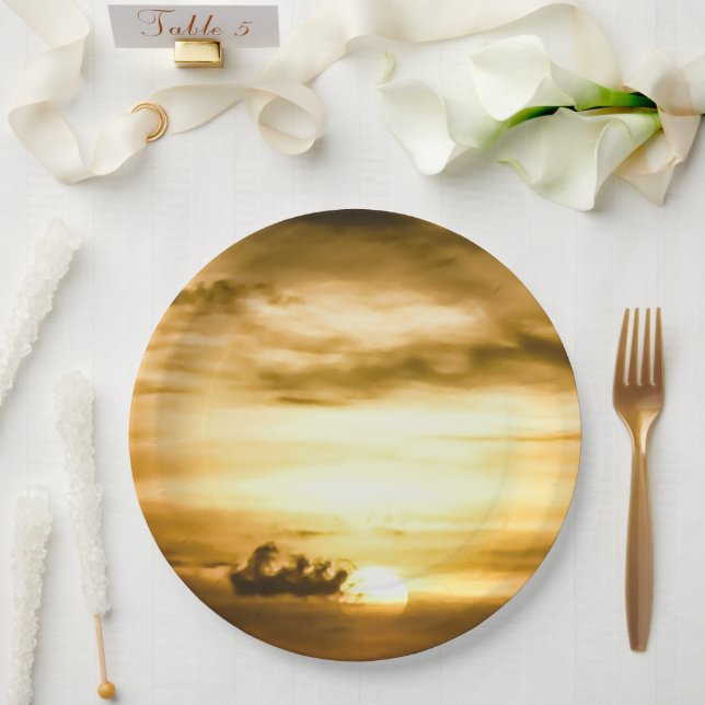 Assiettes En Carton Coucher De Soleil Sur L'Océan Pacifique (Mariage)