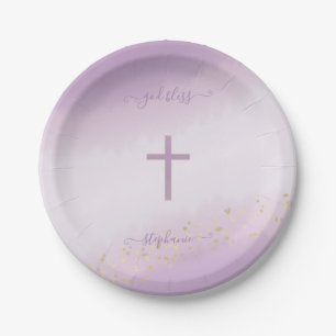 Assiettes En Carton Couleur d'eau de la Croix de communion