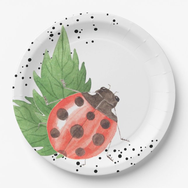 Assiettes En Carton Couleur d'eau douce Ladybug avec Pois (Devant)