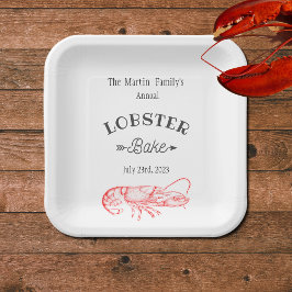 Assiettes En Carton Couleur d'eau vintage - homard rouge
