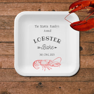 Assiettes En Carton Couleur d'eau vintage - homard rouge