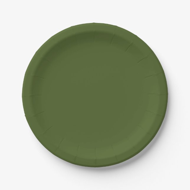 Assiettes En Carton Couleur solide verte de mousse foncée (Devant)