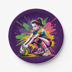 Assiettes En Carton Couleur Splash Volleyball Fille Anniversaire