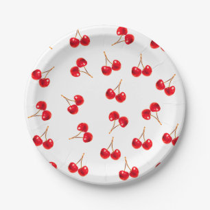 Assiettes En Carton couleur vive cerise motif
