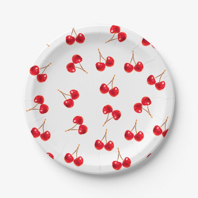 Assiettes En Carton couleur vive cerise motif (Devant)