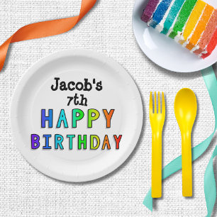 Assiettes En Carton Couleurs arc-en-ciel personnalisées Joyeux anniver