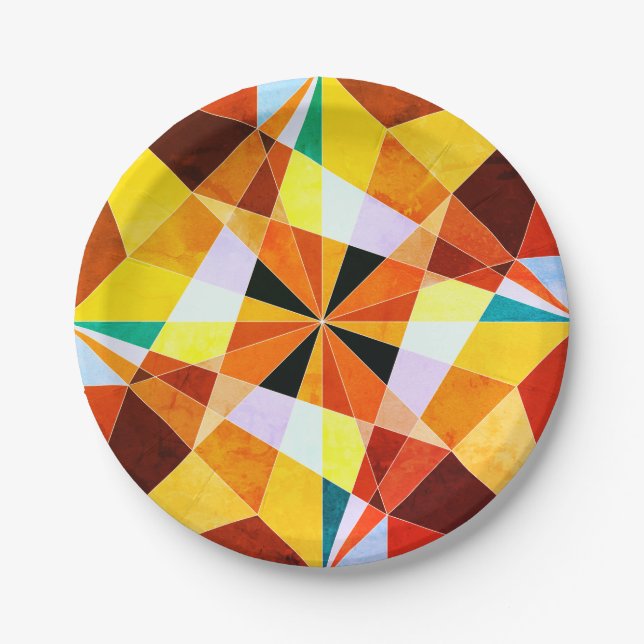 Assiettes En Carton Couleurs chaudes Cool formes géométriques angulair (Devant)