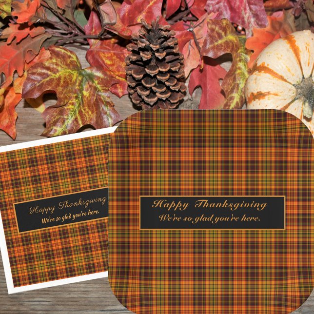 Assiettes En Carton Couleurs d'automne bon thanksgiving Tartan Plaid (Créateur téléchargé)