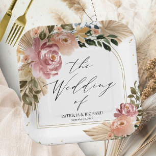 Assiettes En Carton Couleurs neutres chic Boho Floral Mariage