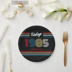 Assiettes En Carton Couleurs primaires vintage Retro Stripe 1985