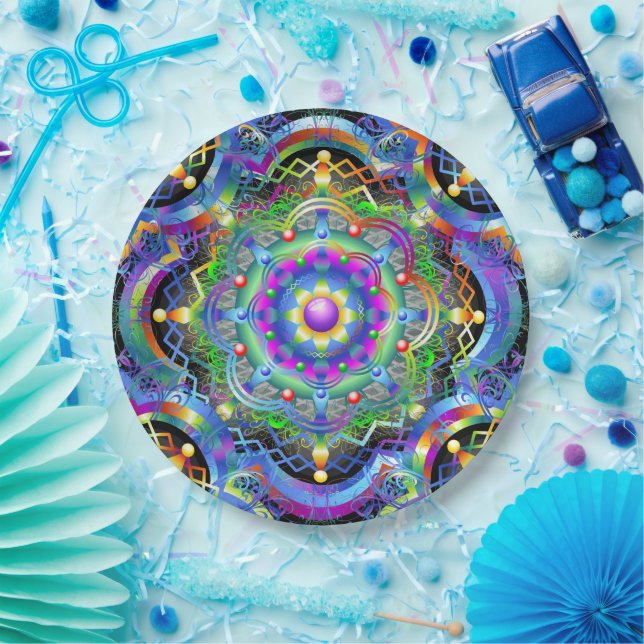 Assiettes En Carton Couleurs psychédéliques Universe Mandala (Fête)