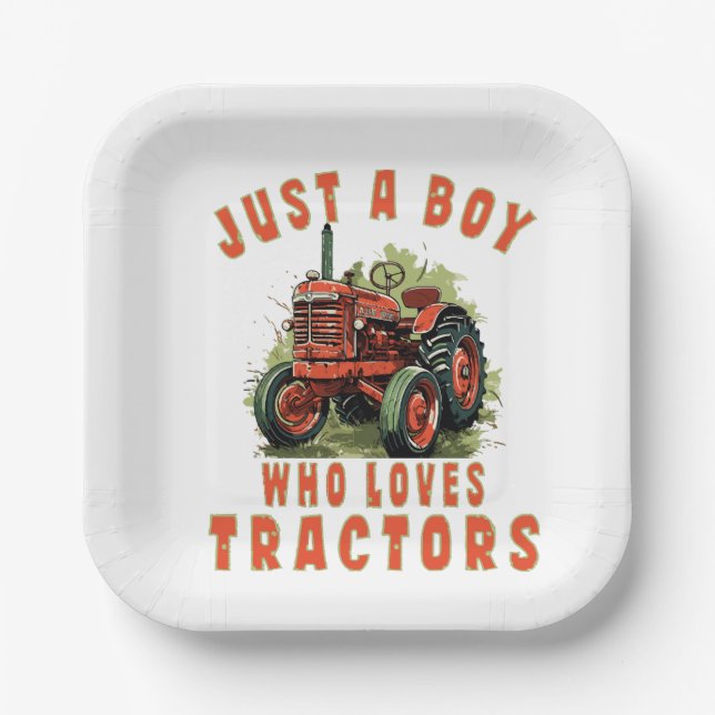 Assiettes En Carton Country Life Boy qui aime les tracteurs (Recto)