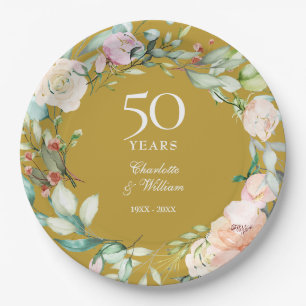 Assiettes En Carton Country Roses Garland 50e anniversaire Mariage