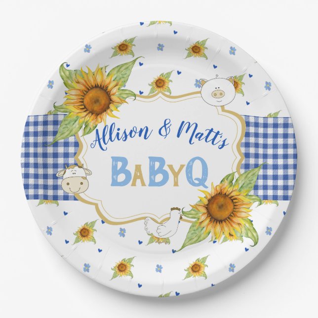 Assiettes En Carton Country Sunflower Blue En vichy Baby Q Barbeque (Devant)