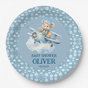 Assiettes En Carton Coupe Bear Blue Plane Time Vol Un 1er anniversaire