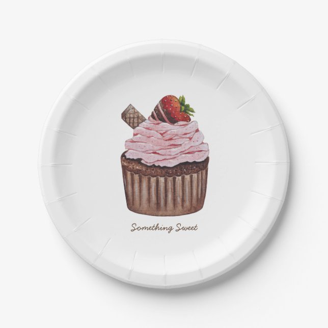 Assiettes En Carton Coupe De Fraise Cute À L'Aquarelle (Devant)
