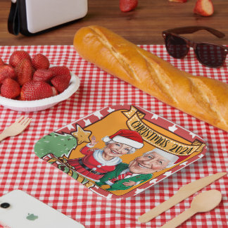Assiettes En Carton Couple caricature rouge et or joyeux