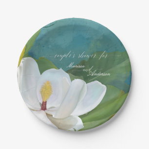 Assiettes En Carton Couples Douche Magnolia Fleur Fleurie Moderne Bleu