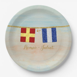 Assiettes En Carton Couples Monogramme Signal Maritime Drapeaux Aquare
