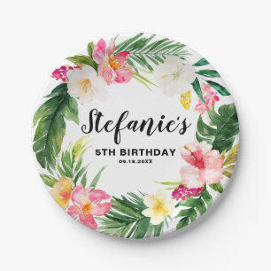 Assiettes En Carton Courbe florale tropicale fête d'été