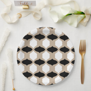 Assiettes En Carton Courbes douces Motif - Taupe, noir et blanc