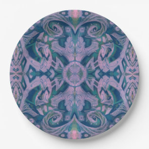 Assiettes En Carton Courbes & Lotus, abstrait floral, lavande & bleu
