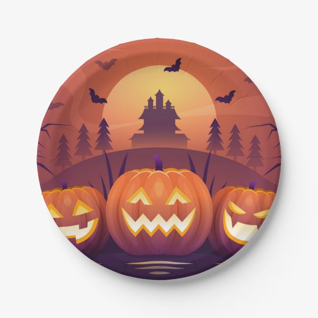 Assiettes En Carton Courges Halloween Pappeller (Devant)