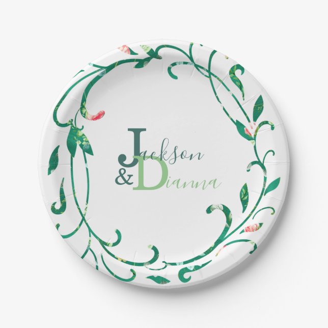 Assiettes En Carton Couronne aquarelle Jardin Rose (Devant)