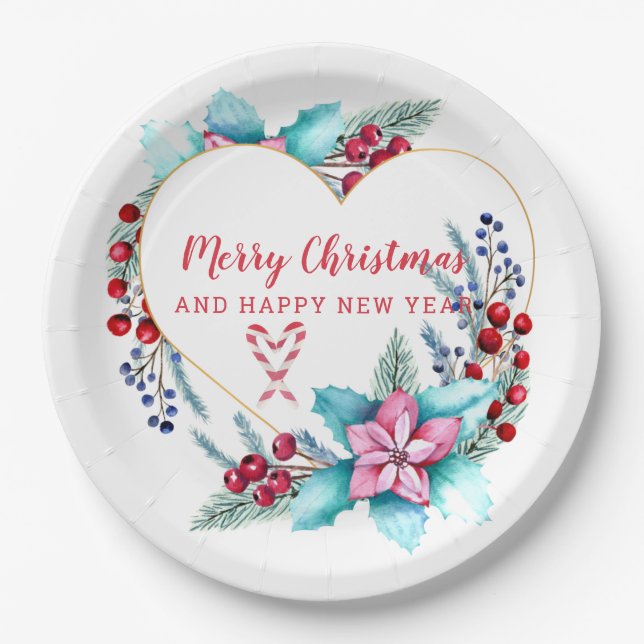 Assiettes En Carton Couronne de coeur de Noël (Devant)