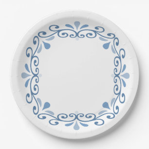 Assiettes En Carton Couronne de défilement en dentelle bleue