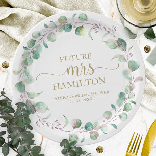 Assiettes En Carton Couronne de eucalyptus verdure Fête de mariage pap