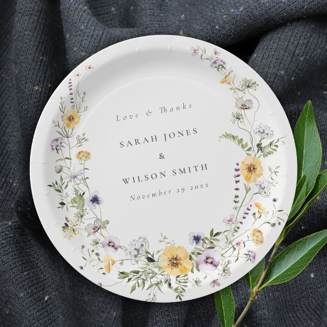 Assiettes En Carton Couronne de fleurs sauvages de lilas jaune Mariage (Créateur téléchargé)