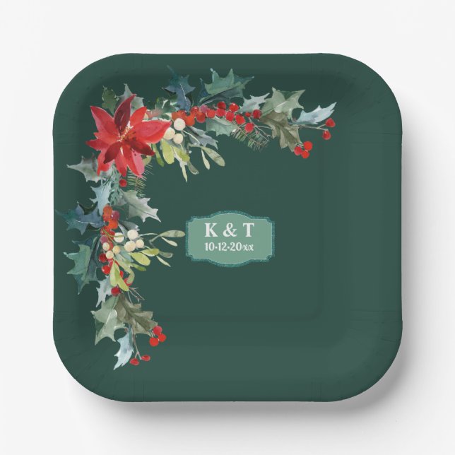Assiettes En Carton Couronne de gui personnalisée pour Noël (Recto)