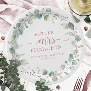 Assiettes En Carton Couronne de mariage en eucalyptus verdoyant